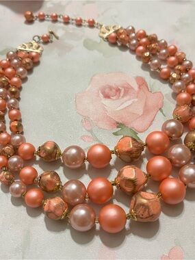 Stamped Vintage 50s 60s Multi-Strand Hong Kong Beaded Necklace With Hook Clasp